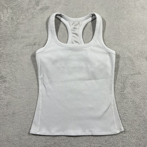 Alo Yogo Tank Top Shirt Womens Large Ribbed Racerback Gray Gym Workout Athletic - Picture 2 of 11